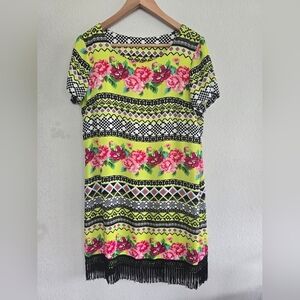 Anthropologie Uncle Frank Fringe Dress Sz M Women Multicolor  Colorful Pop